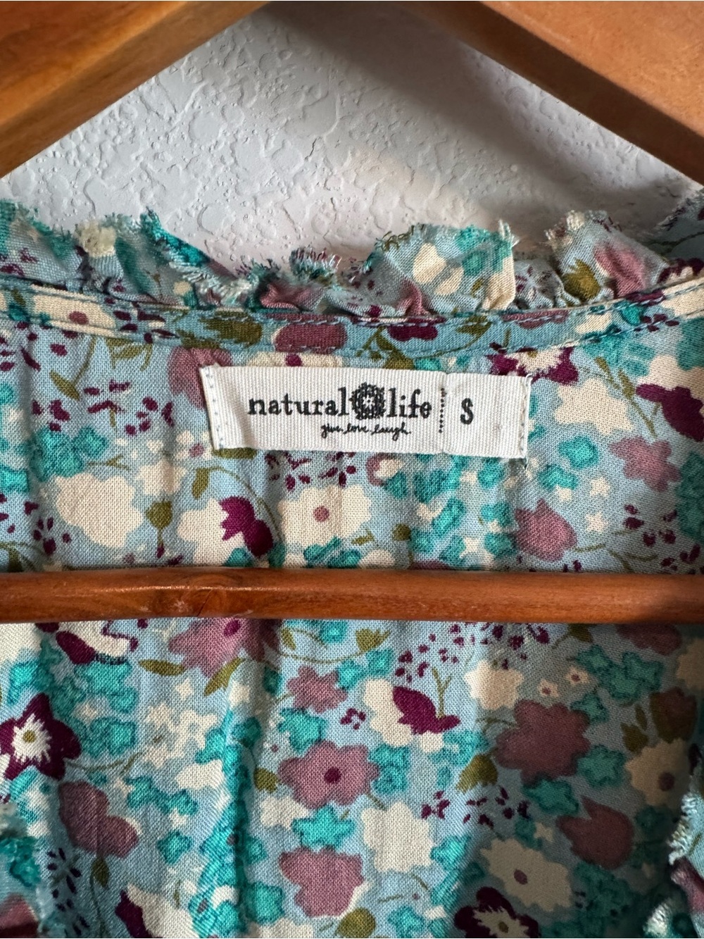 Natural Life Blue Floral Tiered Raw Hem Boho Flowy Festival Mini Dress Size S - Picture 4 of 8